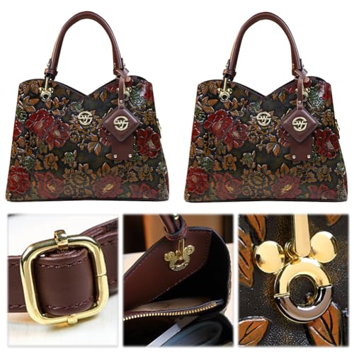 WMFASBAG -Frauen Blumenleder -Tasche große Kapazität Retro -Handtasche for den täglichen Gebrauch (Kaffee) von WMFASBAG