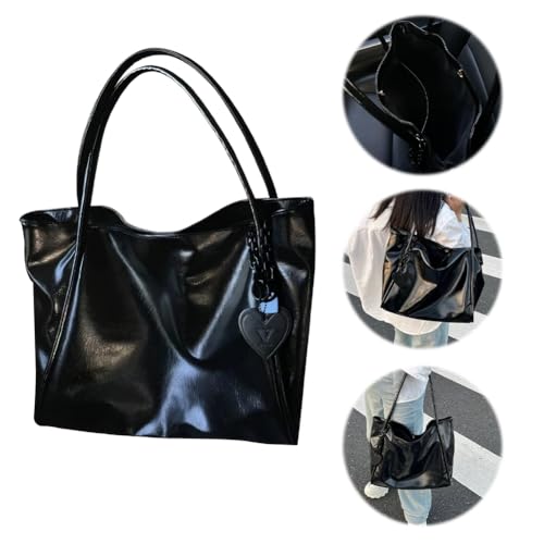 WMFASBAG Frauen Leder -Tasche mit Anhänger -Top -Grifftasche for den täglichen Gebrauch (schwarz) von WMFASBAG