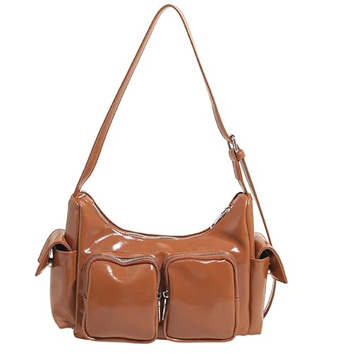 WMFASBAG Frauen-Leder-Umhängetasche mit Multi-Pockets lässigen Hobo-Taschen for die Arbeit (braun) von WMFASBAG