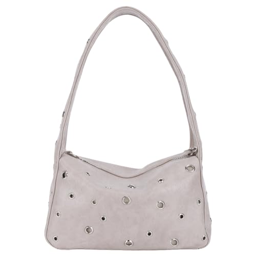 WMFASBAG Frauen Rivet Umhängetasche Metall Stift Handtasche PU Leder Y2K Unterarmtasche (grau) von WMFASBAG