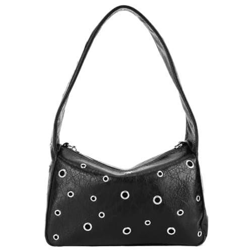 WMFASBAG Frauen Rivet Umhängetasche Metall Stift Handtasche PU Leder Y2K Unterarmtasche (schwarz) von WMFASBAG