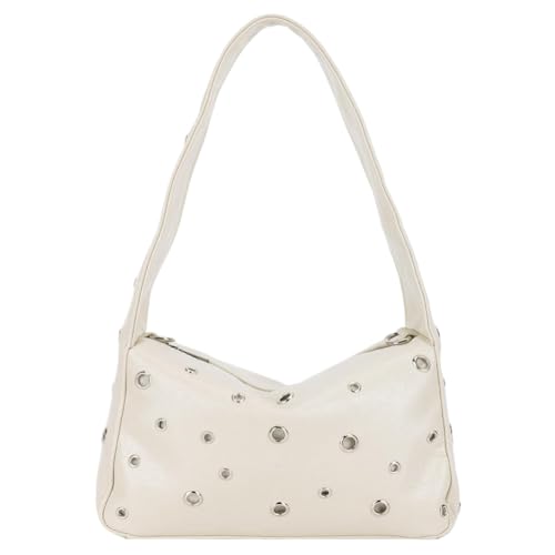 WMFASBAG Frauen Rivet Umhängetasche Metall Stift Handtasche PU Leder Y2K Unterarmtasche (weiß) von WMFASBAG