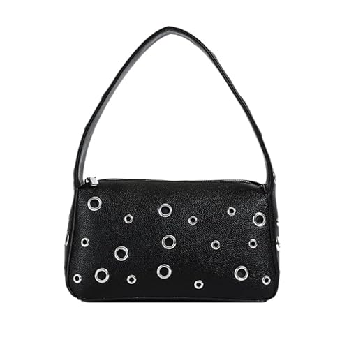 WMFASBAG Frauen Rivet Umhängetasche PU Leder Metall Stift Handtasche Arbeit Unterarmtasche (schwarz) von WMFASBAG