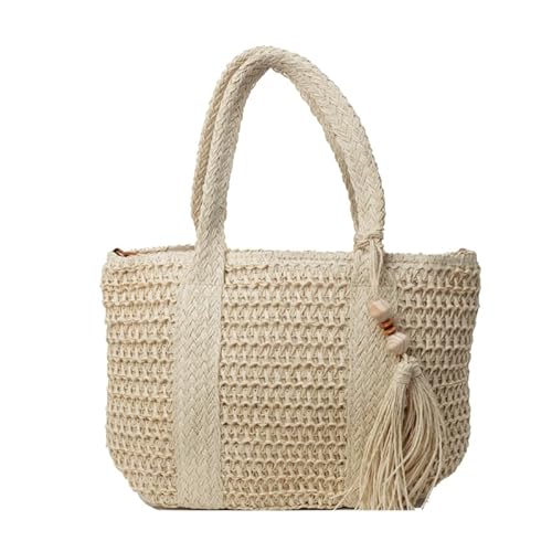 WMFASBAG Frauen Stroh gewebter Trendbeutel große Kapazität handgewebte Schultertasche mit Quasten-Anhänger - Elegante Webenhandtasche for Alltag & Reise von WMFASBAG