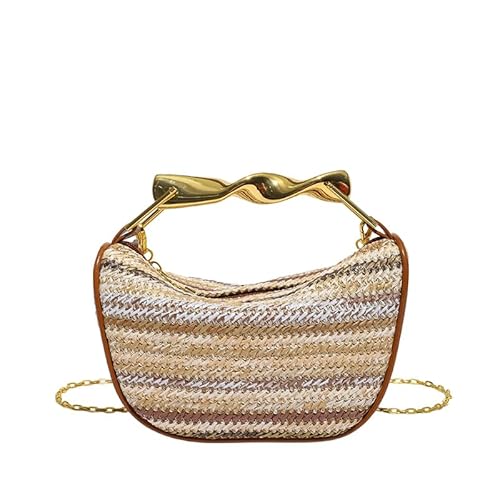 WMFASBAG Frauen Strohhandtasche handgewebte Crossbody -Tasche mit Kettenreisetasche (hellbraun) von WMFASBAG