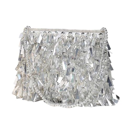 WMFASBAG Frauen Vintage Pailletten Clutch Stylish Perlen Handtasche Glitter Dinnertasche (Silber) von WMFASBAG