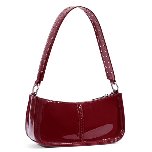 WMFASBAG Frauen Vintage Umhängetasche Patent Leder Achselstasche Nieten Date Handtasche (rot) von WMFASBAG