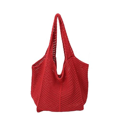 WMFASBAG -Frauen elegant gewebte Handtasche Seaside Strohrübtern Hohlbeutel hohl Beachtasche (rot) von WMFASBAG