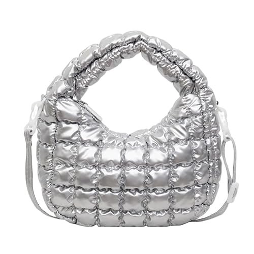 WMFASBAG Frauen geschwollene Handtasche Nylon gepolsterte Crossbody -Tasche gesteppte Umhängetasche (Silber) von WMFASBAG