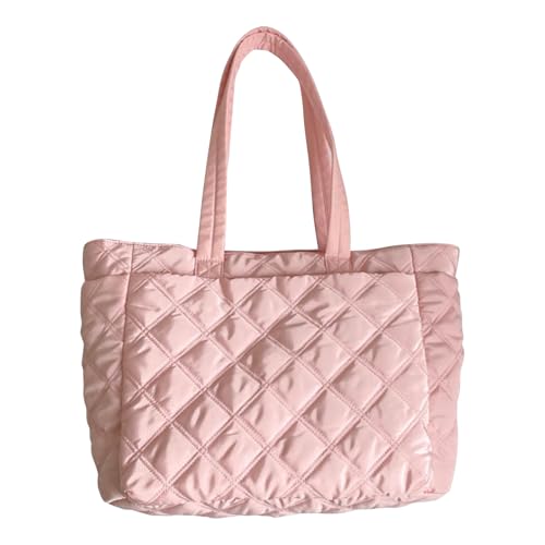 WMFASBAG Frauen gesteppte Einkaufstasche Weiche gepolsterte große Handtasche Nylon -Reisetasche (rosa) von WMFASBAG
