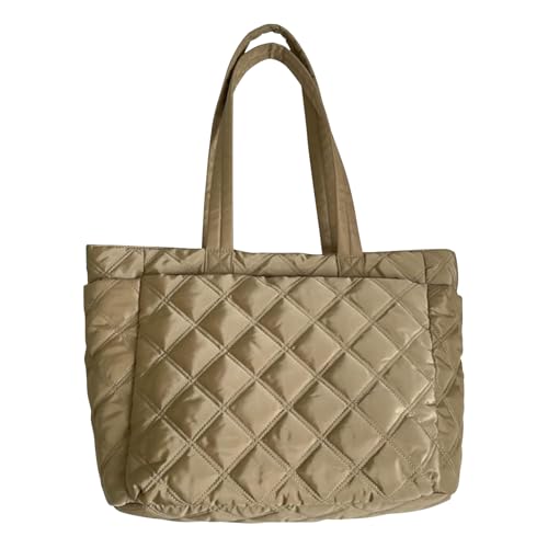 WMFASBAG Frauen gesteppte Einkaufstasche weiche gepolsterte Handtasche Nylon Reisespeichertasche (Khaki) von WMFASBAG