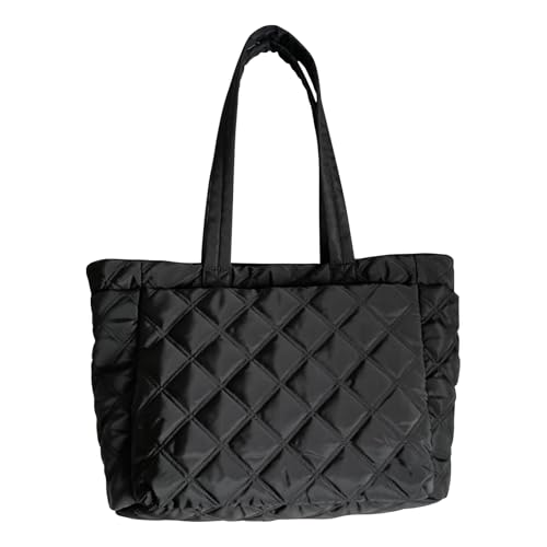 WMFASBAG Frauen gesteppte Einkaufstasche weiche gepolsterte Handtasche Nylon -Reisetasche (schwarz) von WMFASBAG