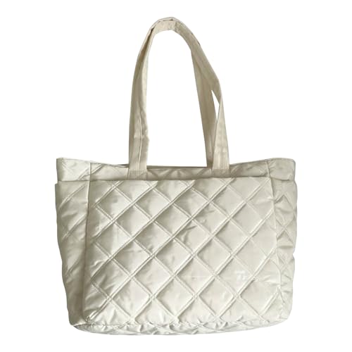 WMFASBAG Frauen gesteppte Einkaufstasche weiche gepolsterte Handtasche Nylon -Reisetasche (weiß) von WMFASBAG