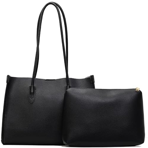 WMFASBAG Frauen große Kapazität Umhängetasche PU Leder Pendelhandtasche mit Geldbeutel (schwarz) von WMFASBAG