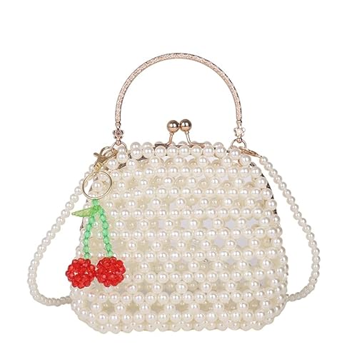 WMFASBAG Frauen hohl Perlen Handtasche Perlen Crossbody Tasche Abendbag Umhängetasche (weiß) von WMFASBAG