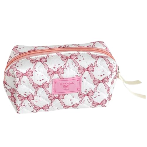 WMFASBAG Gesteppte Make -up -Tasche for Frauen Mädchen süße Bogenkosmetikbeutel mit Reißverschluss Reisen Toilettenbeutel Make -up Organizer -Tasche for Reisen von WMFASBAG