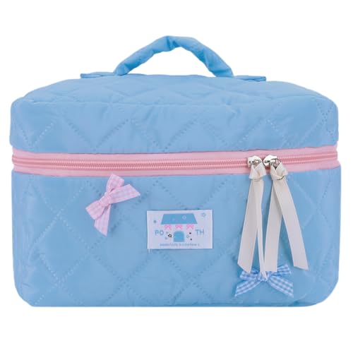 WMFASBAG Gesteppte Make-up-Tasche for Damen, Kosmetik-Organizer, große Kapazität, Kosmetiktasche, ästhetische Kosmetik-Clutch, Schleife, Outdoor-Reisetasche von WMFASBAG