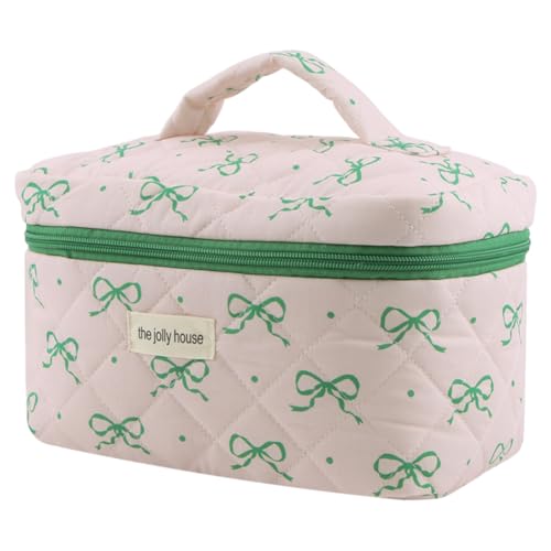 WMFASBAG Gesteppte Make -up -Tasche süße Bogen Koquette Kosmetikbeutel großer Toilettenorganisatortasche Toilettentasche for Frauen Mädchen von WMFASBAG