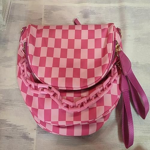 WMFASBAG Karierte Crossbody -Penner -Taschen for Frauen mit Ketten -Unterarm -Taschen (Rosenrot) von WMFASBAG