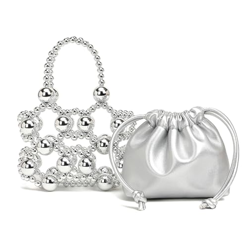 WMFASBAG Metall Perlen Abend Handtasche Trendy Crossbody Bag Clutch -Geldbörse for Frauen (Silber) von WMFASBAG