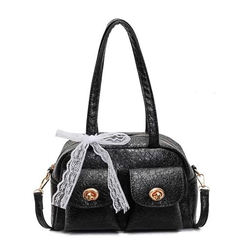 WMFASBAG PU Leder Bogen Umhängetasche mit abnehmbarem Riemen zum täglichen Gebrauch (schwarz) von WMFASBAG