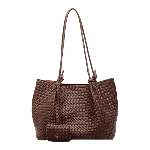 WMFASBAG PU Leder Umhängetasche Casual Tote Handtasche gewebte Achselhöhle mit Geldbörse (Kaffee) von WMFASBAG