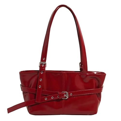 WMFASBAG PU Leder Umhängetasche mit Gürtelschnalle Retro -Einkaufstasche for Frauenarbeit (rot) von WMFASBAG