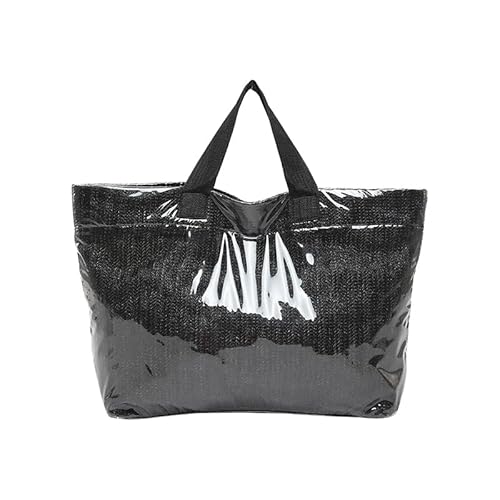 WMFASBAG PVC Casual Strow Tote Handtasche große Kapazität Stylish Strick Umhängetasche (schwarz) von WMFASBAG