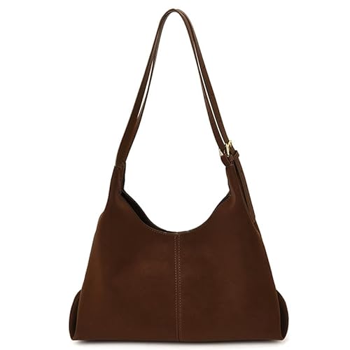 WMFASBAG Retro Wildleder Hobo Bag PU Umhängetasche Feste Farbe groß for Frauen (Kaffee) von WMFASBAG