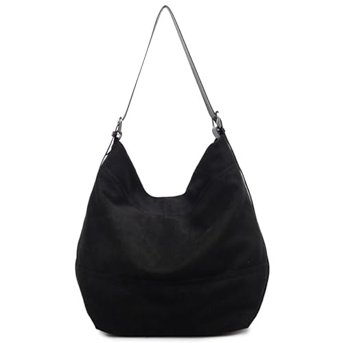 WMFASBAG Retro Wildleder Umhängetasche Feste Farbtasche Handtasche Tasche for Frauen (schwarz) von WMFASBAG