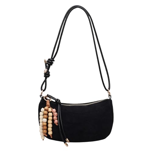 WMFASBAG Slouchy Wildleder -Umhängetaschen mit Reißverschluss Crescent -Umhängetasche for Frauen (schwarz) von WMFASBAG