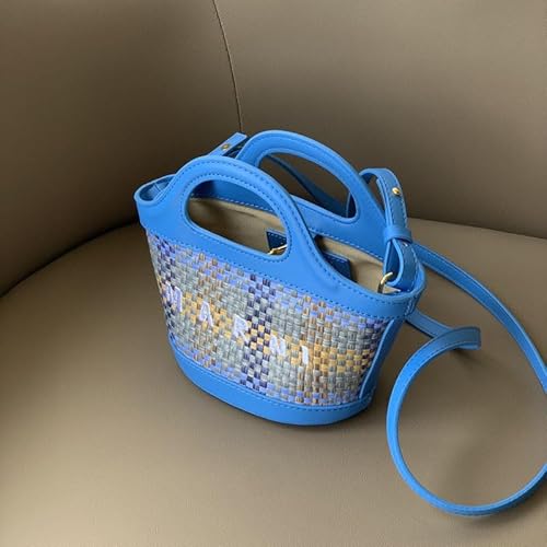 WMFASBAG Strohstrand Handtasche Leichte Sommerstrandtasche for Strandpicknick (Blaues Netz) von WMFASBAG