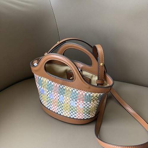 WMFASBAG Strohstrand Handtasche Leichte Sommerstrandtasche for Strandpicknick (Farbgitter) von WMFASBAG