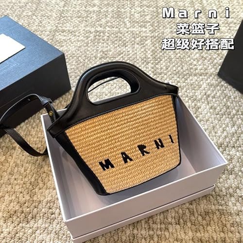 WMFASBAG Strohstrand Handtasche Leichte Sommerstrandtasche for Strandpicknick (schwarzer Zauber) von WMFASBAG