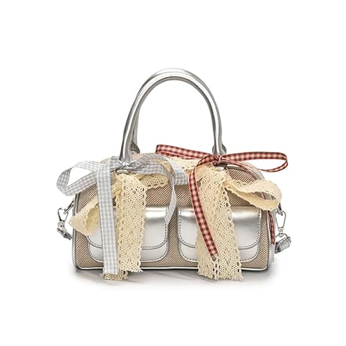 WMFASBAG Süße Bogen Geldbeutel Umhängetasche PU Leder Handtasche Crossbody Tasche for Frauen (Silber) von WMFASBAG