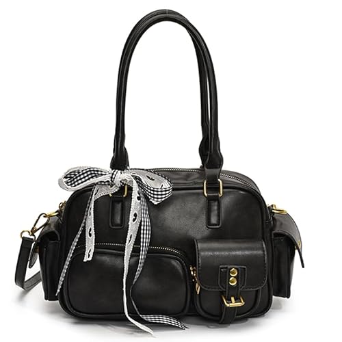 WMFASBAG Umhängetasche PU Leder Top Griff Tasche Retro Averarm -Geldbörse for Frauen (schwarz) von WMFASBAG