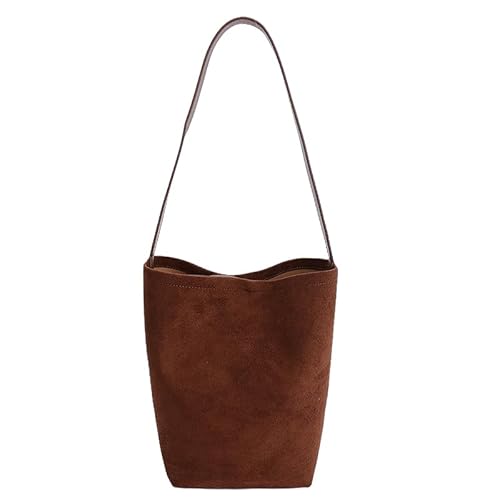 WMFASBAG Wildleder -Eimer -Tasche Mode -Umhängetasche Slouchy Hobo -Tasche for Frauen (hellbraun) von WMFASBAG