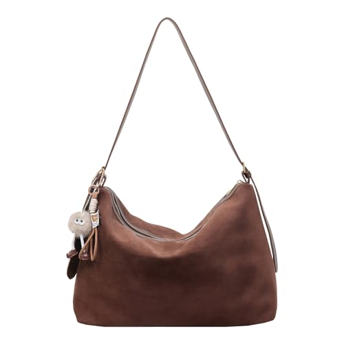 WMFASBAG Wildleder -Leder -Tasche Handtasche mit Anhänger großer Umhängetasche (Kaffee) von WMFASBAG