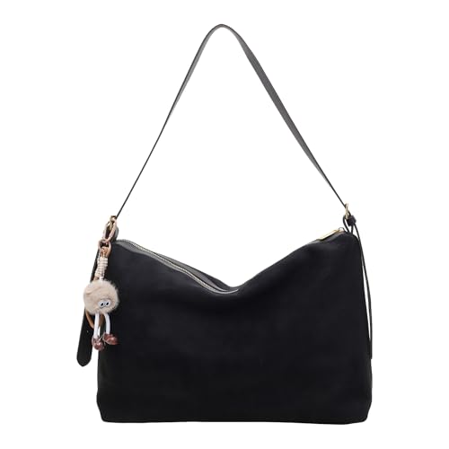 WMFASBAG Wildleder -Leder -Tasche Handtasche mit Anhänger großer Umhängetasche (schwarz) von WMFASBAG