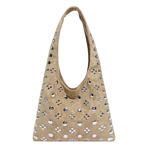 WMFASBAG Wildleder Lederniet -Umhängetasche Hut Tasche Handtasche Pendler Unterarmtasche (Khaki) von WMFASBAG