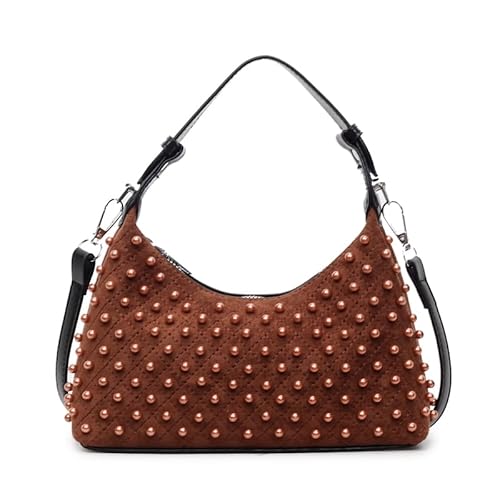 WMFASBAG Wildleder -Umhängetasche Niete Retro Motocycle Crossbody Bag for Frauenarbeit (braun) von WMFASBAG