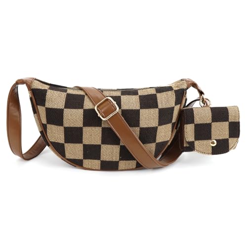 WMFASBAG Women Canvas Stilvolle Knödelbeutel Multi-Pockets mit Kopfhörerbeutel Mode Umhängetasche Verstellbarer Riemen Crescent Crossbody Tasche Chic Hobo Tasche von WMFASBAG