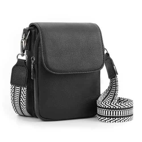 WMFASBAG Women Leder Crossbody Handy Bag Reißverschluss Handtasche Geldbeutel & Kartensteckplatz (schwarz) von WMFASBAG