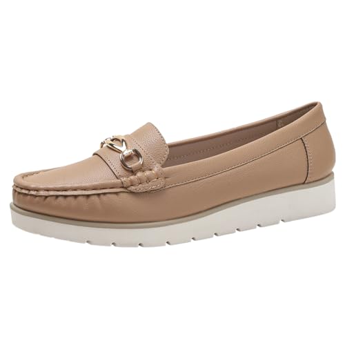 WMFASBAG Women Leder-Laobers Slip-on-Schuhe Unterstützung Freier Wanderschuhe Nicht-Slip-Plattform Mocasins Bequeme Kleiderschuhe for Home Office von WMFASBAG