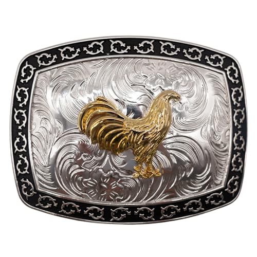 WMG Western Rodeo Gürtelschnalle Huhn Hahn Cowboy Pferd Unisex Mode Gürtelschnalle, silber, schwarz, Medium WMG Western Rodeo Gürtelschnalle Huhn Hahn Cowboy Pferd Unisex Mode Gürtelschnalle, silber, schwarz, Medium von WMG