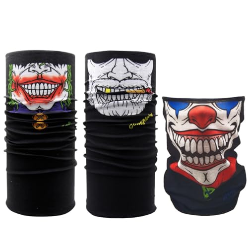 WMUVAZA Bedrucktes Halstuch Bandana Schlauchschal, 3 Stück Bandana mit Motiv Clown, Nahtlos Schädel Gesicht Schlauch Maske Motorrad Gesichtsmaske für Motorrad, Fahrrad, Wandern, Ski, Halloween WMUVAZA Bedrucktes Halstuch Bandana Schlauchschal, 3 Stück Bandana mit Motiv Clown, Nahtlos Schädel Gesicht Schlauch Maske Motorrad Gesichtsmaske für Motorrad, Fahrrad, Wandern, Ski, Halloween von WMUVAZA