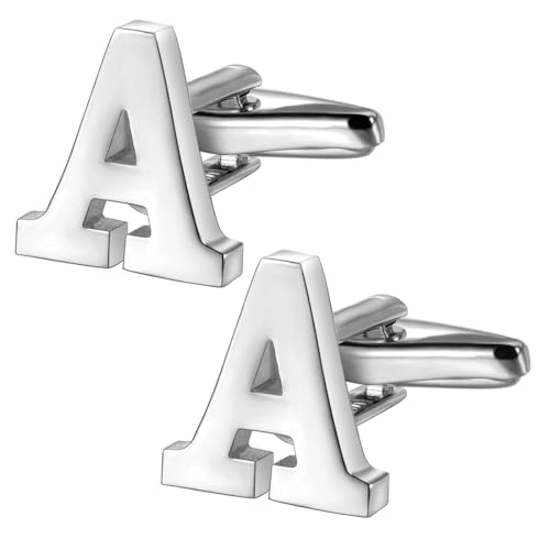 WMUVAZA Herren Edelstahl Manschettenknöpfe, Hochzeit Cufflinks Manschettenknopf Silber Buchstabe A, Edelstahl Manschettenknöpfe Hochzeit Cufflinks, Manschettenknopf Silber von WMUVAZA