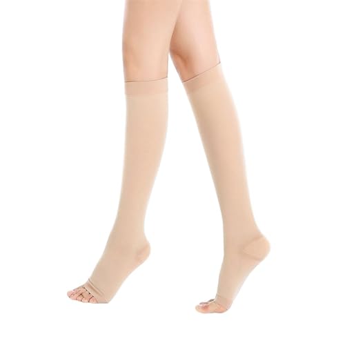 WMUVAZA Medizinische Kompressionsstrümpfe, 2 Stück Waden Medizinische Kompressionsstrümpfe Damen Herren Krampfadern Medizinisch, Silikonband Open Toe Knee High Calf Compression Socks von WMUVAZA