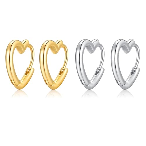 WMUVAZA Ohrringe Creolen Herz Damen, 2 Paar Ohrringe Creolen Silber, für Damen Ohrringe Klein Hypoallergen Ohrringe, Creolen Herz Ohrringe mit Zirkonia Silber, für Frauen Teenager Mädchen von WMUVAZA