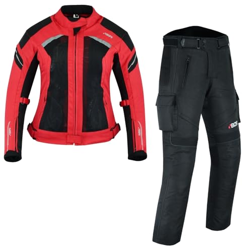 WMW WALI MOTO WEAR Damen Motorrad Roller Textil Kombi Damen Motorrad Textil Jacke und Hose Wasserdicht Damen Touring Textil Kombi Rot Damen Touring Textil kombi Neu (RED, M) von WMW WALI MOTO WEAR
